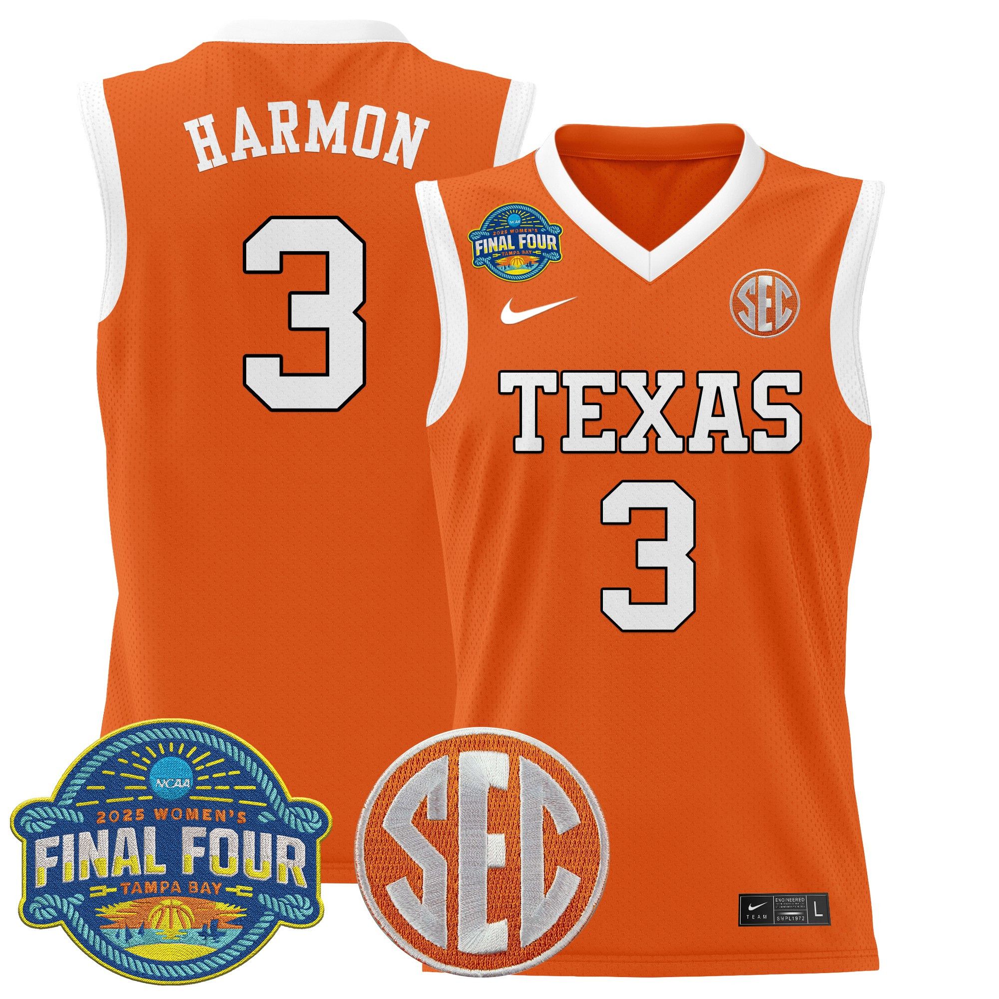 Men Texas Longhorns #3 Harmon Orange Nike 2025 Final Four Patch Lightweight Basketball NCAA Jersey